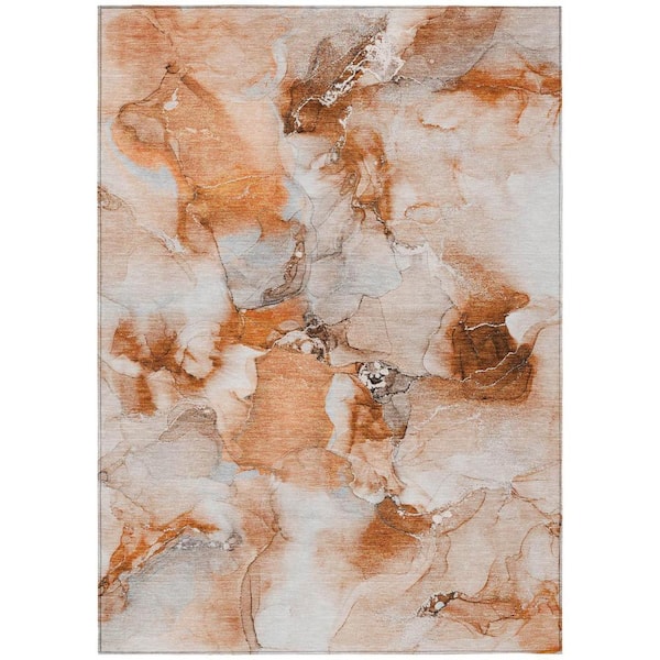 HomeRoots Orange and Ivory 3 ft. x 5 ft. Woven Abstract Polyester Rectangle Indoor/Outdoor Area Rug