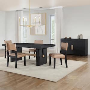 Aubrey 5-Piece 78 in. Black Wood Dining Room Set with 4 Brown Faux Leather Side Chairs