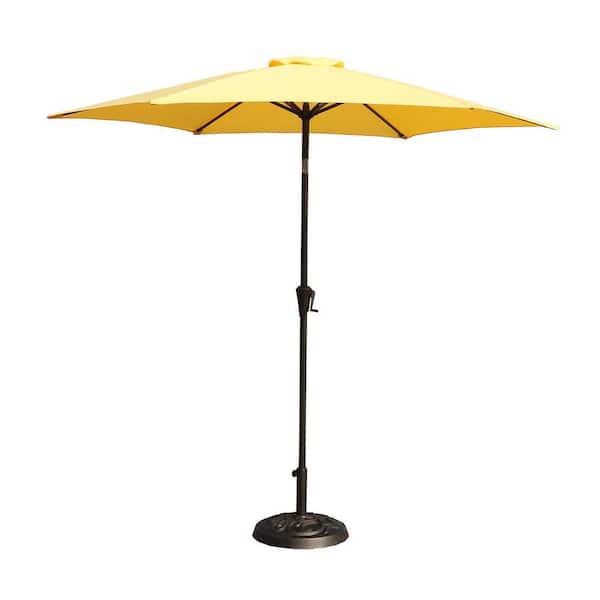 Unbranded 8.8 ft. Aluminum Push Button Tilt Patio Market Umbrella with Round Resin Umbrella Base in Yellow