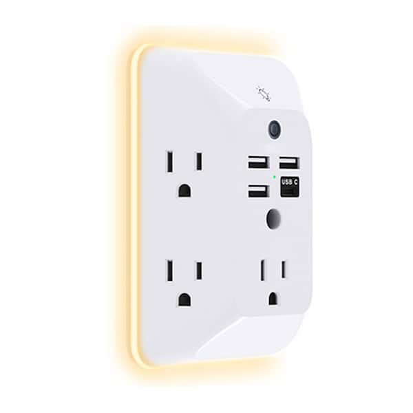 5-Outlet 4 USB Port Power Strip Electrical Outlet Splitter Expander Surge Protector with Night Light & ETL Listed, White