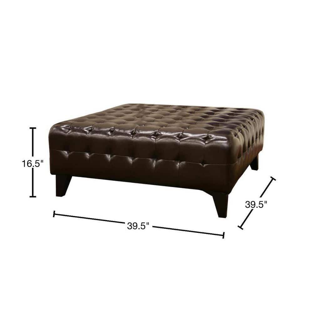 Pemberly Tufted Dark Brown Bonded Leather Large Square Ottoman