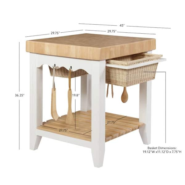 Powell Company Kolton White Kitchen Island with Butcher Block