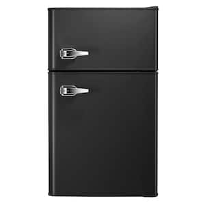 19.69 in. 3.2 cu. ft. 2-Door Retro Mini-Refrigerator in Black with Compact Freezer Low Noise Defrost