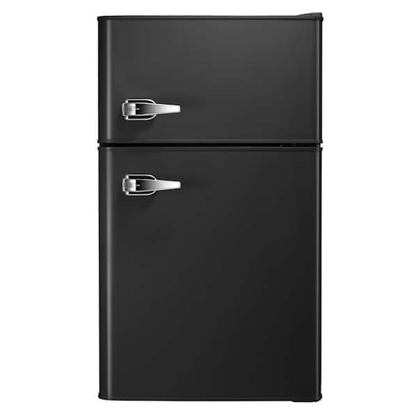 COWSAR 19.69 in. 3.2 cu. ft. 2-Door Retro Mini-Refrigerator in Black with Compact Freezer Low Noise Defrost