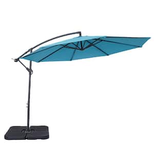 10 ft. Lake Blue Steel Outdoor Tiltable Cantilever Umbrella Patio Umbrella With Crank Lifter