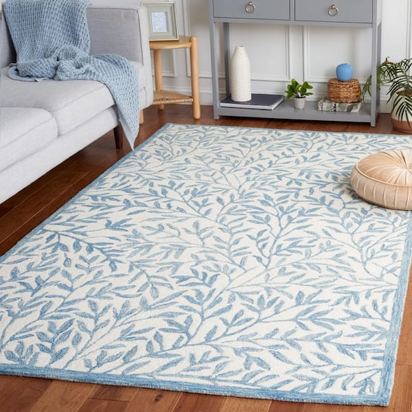 Jardin 2 ft. x 3 ft. Ivory/Blue Border Floral Area Rug