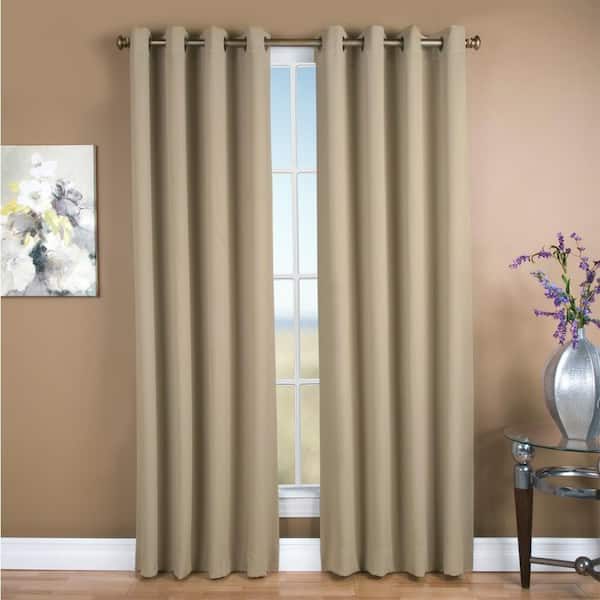 RICARDO Putty Polyester Solid 56 in. W x 63 in. L Grommet Blackout Curtain