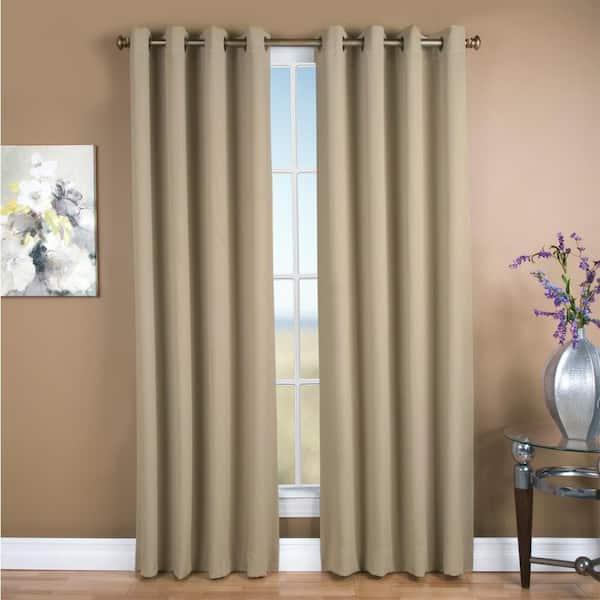 RICARDO Putty Polyester Solid 56 in. W x 84 in. L Grommet Blackout Curtain