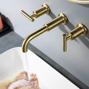 Ami Dual Handle Wall Mount Bathroom Faucet Rough-in Valve Included in Brushed Gold