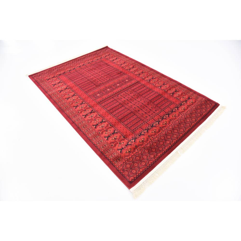 Handmade 4' x 6' Rectangular Red Synthetic Easy-Care Stain-Resistant Rug