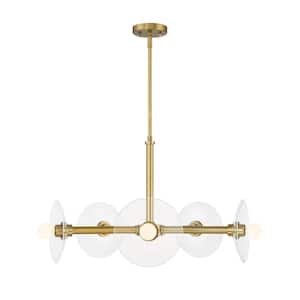 Litto 5 Light Modern Brushed Gold with Clear Glass Sheilds Shades Chandelier For Dining Rooms