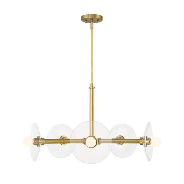 Designers Fountain Litto 5 Light Modern Brushed Gold with Clear Glass Sheilds Shades Chandelier For Dining Rooms
