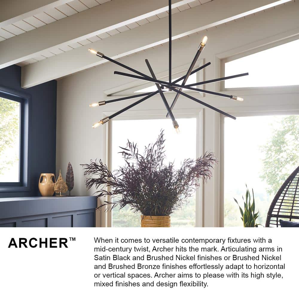 Mini Sputnik 6-Light Chandelier in Satin Black with Articulating Arms