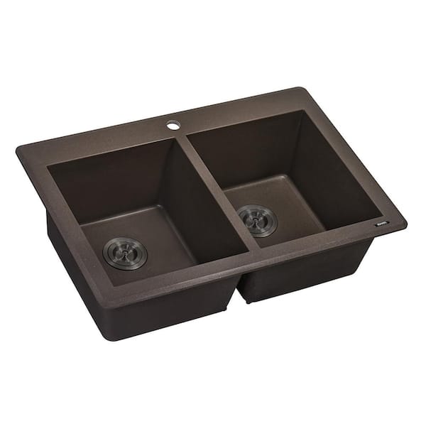 Ruvati 33 in. Espresso Brown Double Bowl Dual-Mount Granite Composite Kitchen Sink