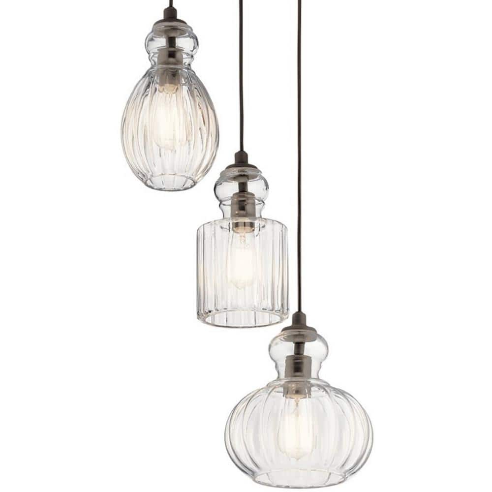Olde Bronze Modern 18" Clear Glass 3-Light Pendant