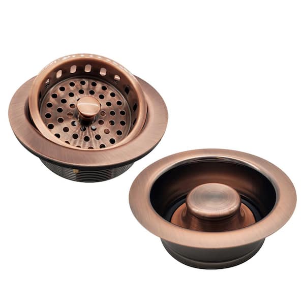 Westbrass Post Style Kitchen Strainer with Waste Disposal Flange and Stopper Drain Set, Antique Copper