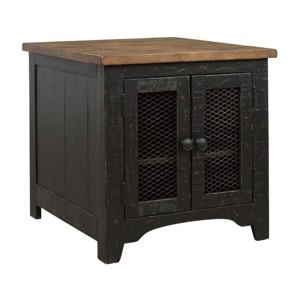 Benjara 24 in. Black and Brown Rectangle Wood End Table with Metal Frame