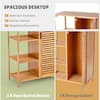 Costway 26 in. W x 13 in. D x 34.5 in. H Brown Wood Bathroom Storage Floor Linen Cabinet with Single Door and 3 Open Shelves JZ-10N013NA