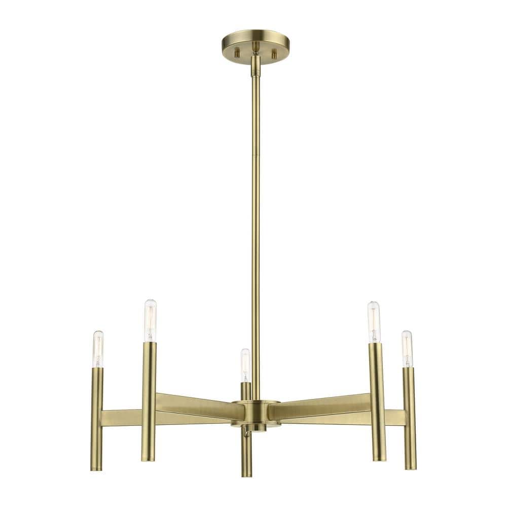 Copenhagen Antique Brass 5-Light Mid-Century Modern Chandelier
