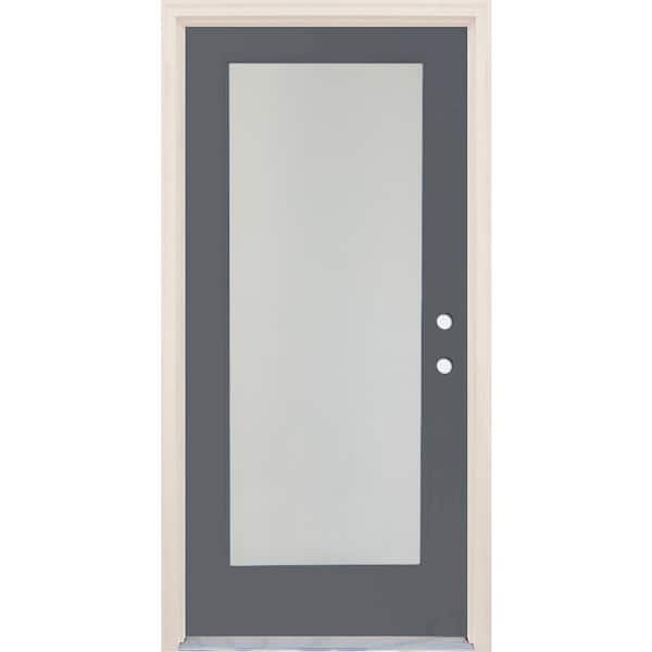 Builders Choice 36 in. x 80 in. Left-Hand/Inswing 1 Lite Satin Etch Glass London Painted Fiberglass Prehung Front Door w/4-9/16" Frame