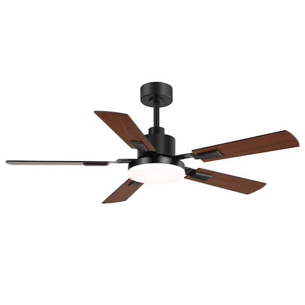 52 in. Indoor Matte Black Ceiling Fans with Adjustable White Integrated LED with 5-Reversible Blades and Remote Included