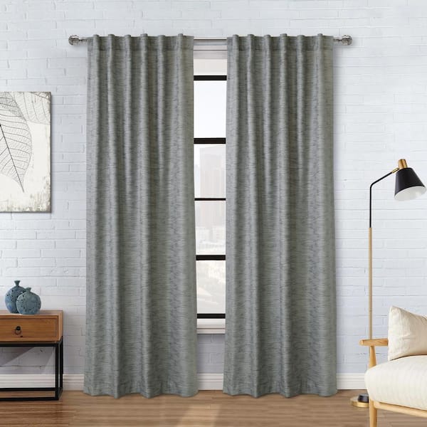 Habitat Odessa Grey Polyester Textured 52 in. W x 95 in. L Dual Header Indoor Light Filtering Curtain (Single Panel)