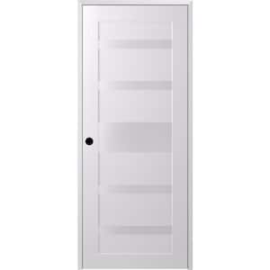 18 in. x 84 in. Gina Right-Hand Solid Core 5-Lite Frosted Glass Bianco Noble Wood Composite Single Prehung Interior Door