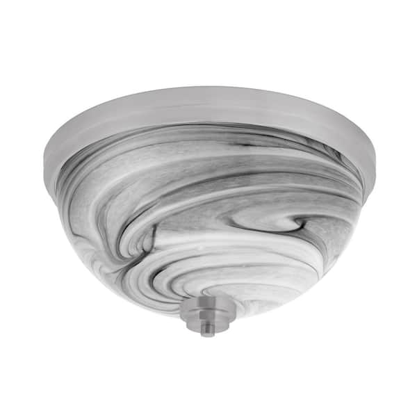 Unbranded Ashland 16 in. 3 Light Brushed Nickel Flush Mount with Ribbed Onyx Swirl Shade No Bulbs Included