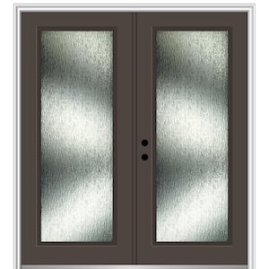 72 in. x 80 in. Right-Hand Inswing Rain Glass Brown Fiberglass Prehung Front Door on 4-9/16 in. Frame