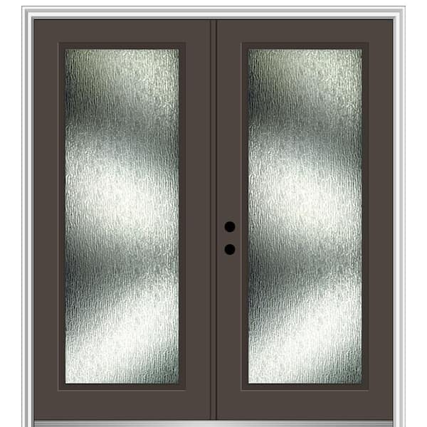 MMI Door 72 in. x 80 in. Right-Hand Inswing Rain Glass Brown Fiberglass Prehung Front Door on 6-9/16 in. Frame