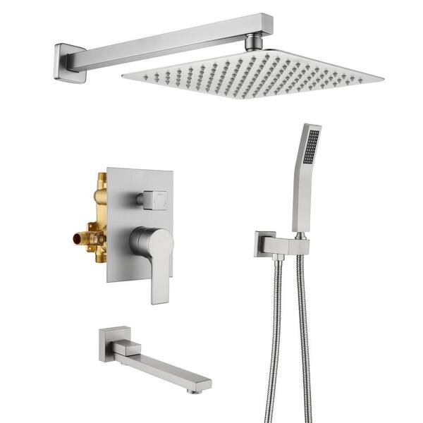 Maincraft Single-Handle 1-Spray Tub and Shower Faucet 2.5 GPM with 10 in. Shower Head in Brushed Nickel (Valve Included)