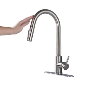 Single Handle Touch Pull Down Sprayer Kitchen Faucet with Deckplate Included Stainless Steel in Brushed Nickel