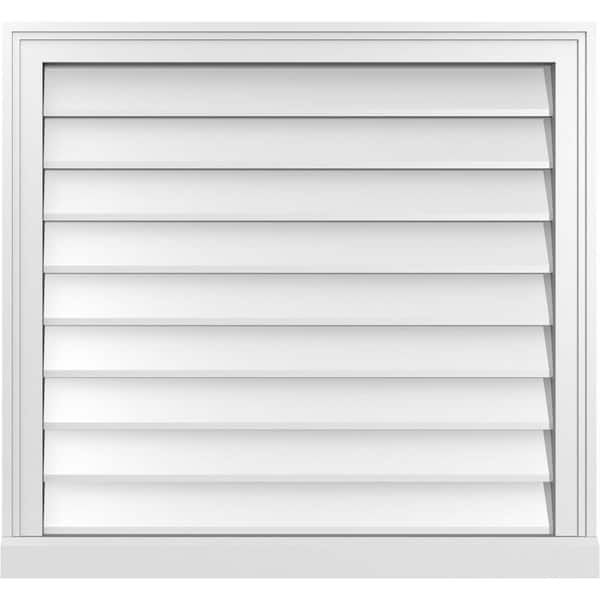 Ekena Millwork 30 in. x 28 in. Vertical Surface Mount PVC Gable Vent: Decorative with Brickmould Sill Frame