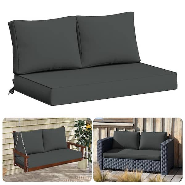 Outdoor Loveseat Cushion Set, 48 in. x 24 in., Waterproof Fade-Resistant Patio Cushions with Ties Dark Gray