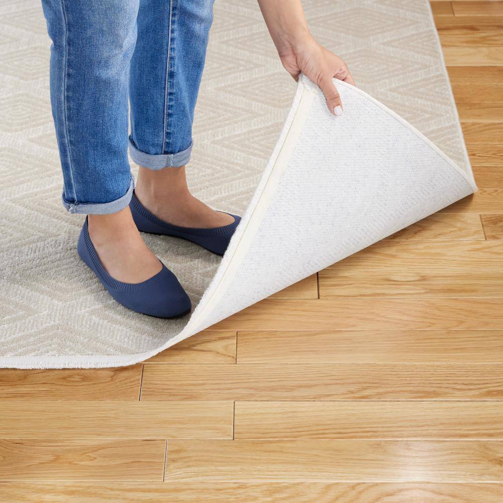 Beige Diamond Pattern Washable Polyester Runner Rug