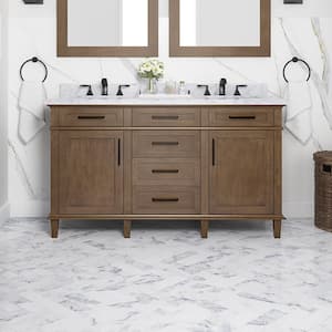 Sonoma 60 in. Double Sink Freestanding Almond Latte Bath Vanity with Carrara Marble Top (Assembled)