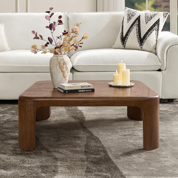 Alduara Modern 44 in. Walnut Square Wood Coffee Table with Oak Veneer