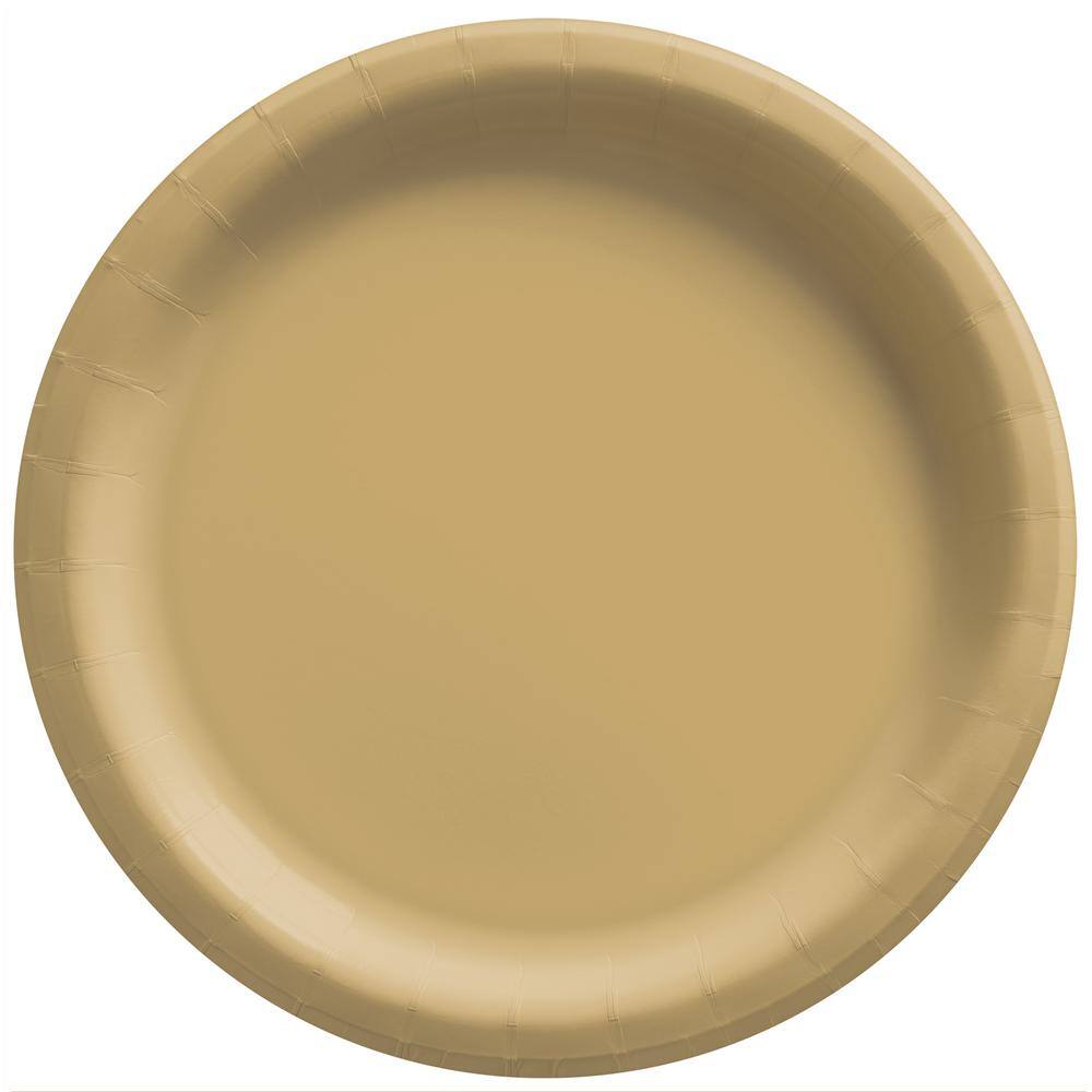 UPC 192937215234 product image for Amscan 6.75 in. x 6.75 in. Gold Round Paper Plates (200-Pieces) | upcitemdb.com