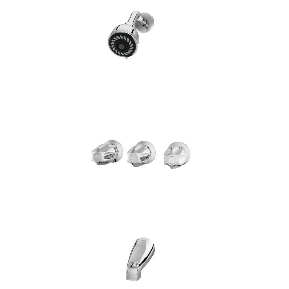 Triple Handle 1-Spray Tub and Shower Faucet 1.8 GPM with Metal Knob Handles in. Polished Chrome (Valve Included)