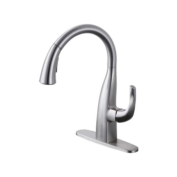 IVIGA Single Handle Pull Down Sprayer Kitchen Faucet with Vintage Gooseneck and Deckplate Included in Brushed Nickel
