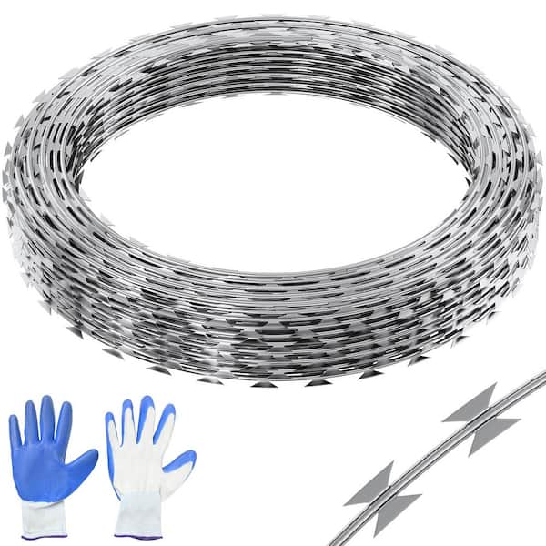 SKYSHALO Razor Wires, 98 ft. Razor Barbed Wire, 2 Rolls Razor Wire Fencing Razor Fence, Razor Ribbon Barbed Wire Galvanized Razor
