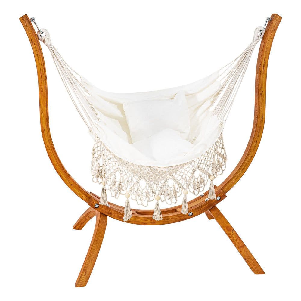 AURA OUTDOOR 60 in. Pine Hardwood Curved Frame Swing Chair Hammock
