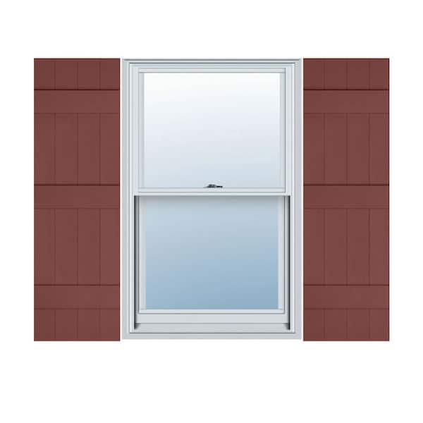 Ekena Millwork 14 in. x 68 in. Lifetime Vinyl Custom Four Board Joined Board and Batten Shutters Pair Burgundy Red