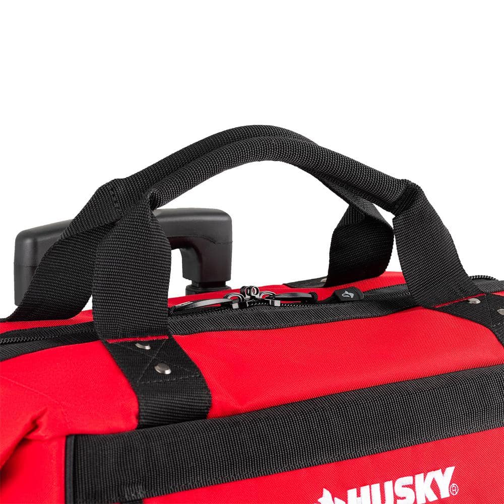 18-inch Red and Black Rolling Tool Bag with Multiple Pockets