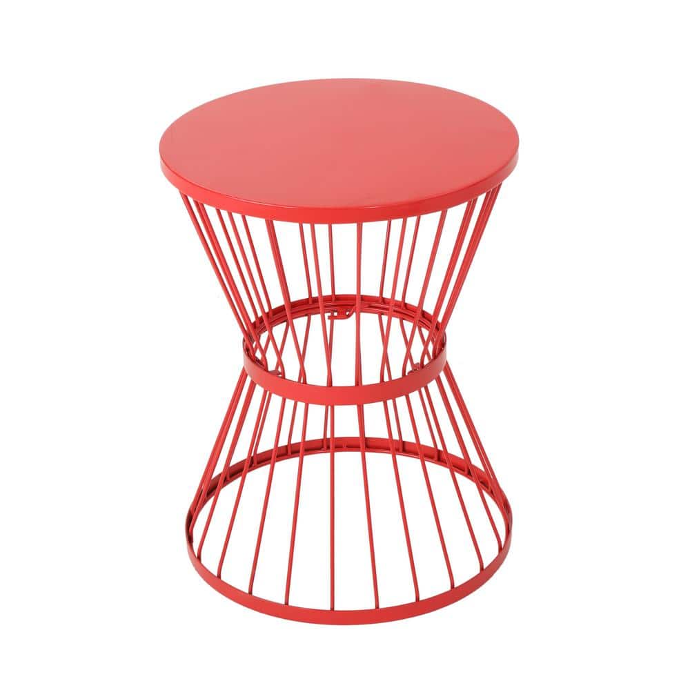 Matte Red Iron Hourglass Outdoor Side Table