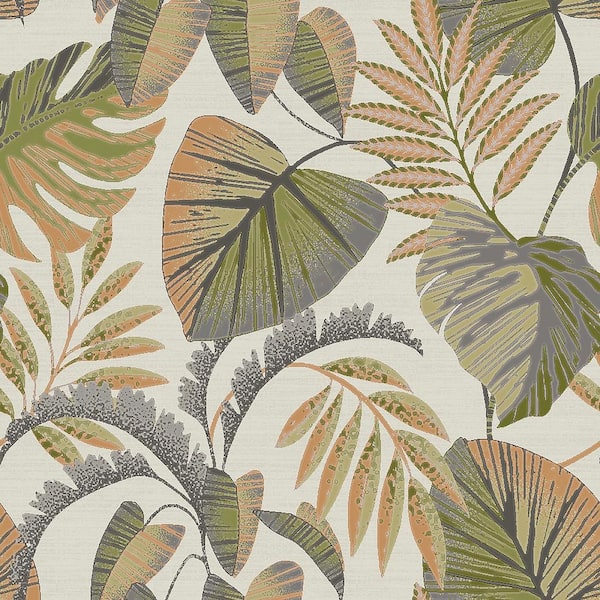 Jungle Leaves Orange Wallpaper Sample