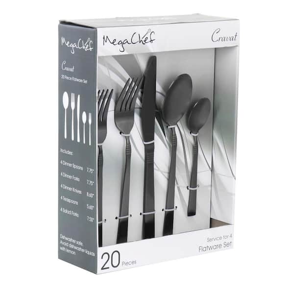 Onlycooker 20-Piece black Silverware Set, 18/10 Stainless Steel Cutlery  Set, Service for 4, Modern Silverware Set Includes Dinner Knives Forks  Spoons
