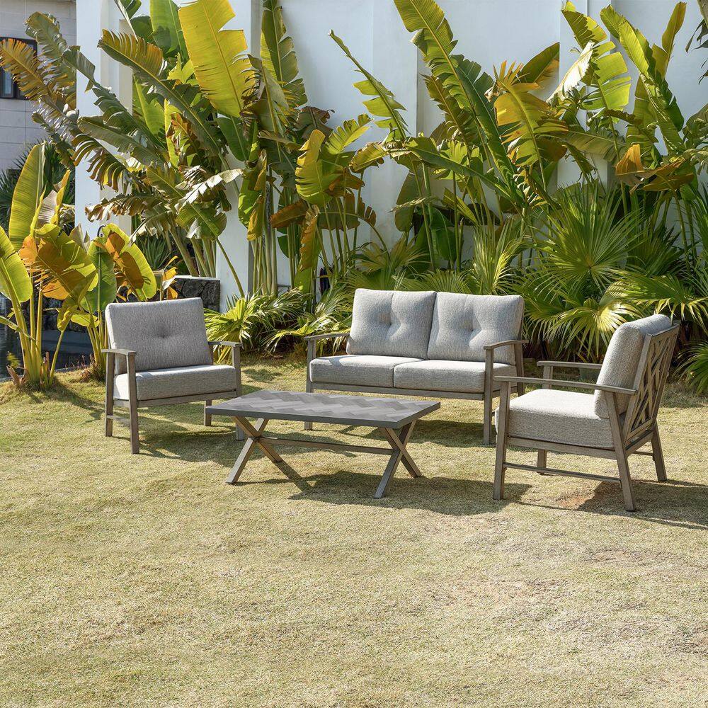Gray Vintage 4-Piece Aluminum Outdoor Patio Conversation Sofa Set with Gray