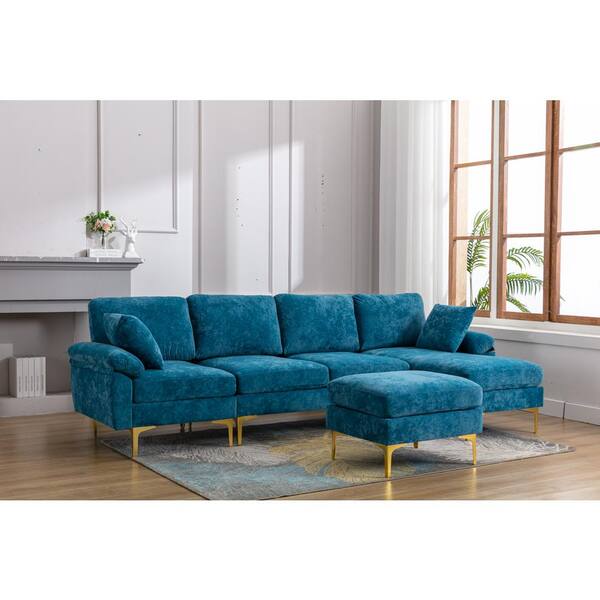 Canberra Glimmend Blokkeren HOMEFUN 114 in. W 2-Arms 4-Piece L Shaped Fabric Modern Sectional Sofa in  Teal Blue with Removable Ottoman HFHDSN-918TL - The Home Depot