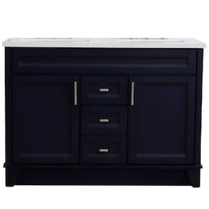 49 in. W x 22 in. D Double Bath Vanity in Blue with Quartz Vanity Top in White with White Rectangle Basins